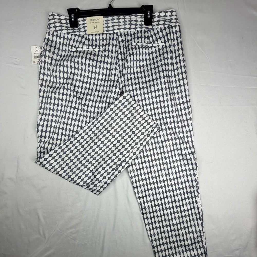 Cato Contemporary Womens 14 Ankle Pants Blue White Geometric Print New